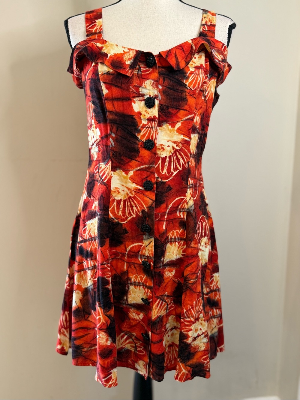 Joni Blair retro floral sleeveless mini dress orange yellow brown SZ 7/8